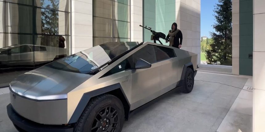 Putin’s Inner Circle Unveils Tesla Cybertruck Armed with a Machine Gun for Potential Ukraine Deployment!