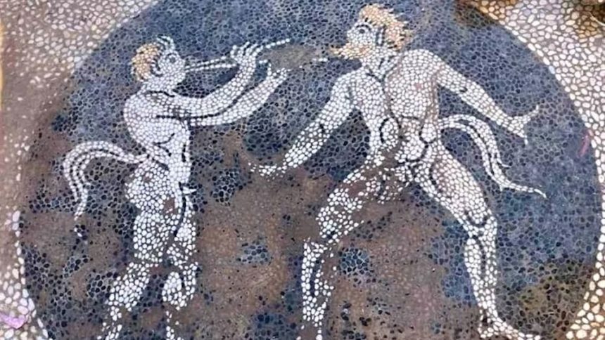 Revealed: Stunning Ancient Greek Mosaic of Naked Satyrs Discovered in Construction Excavation!